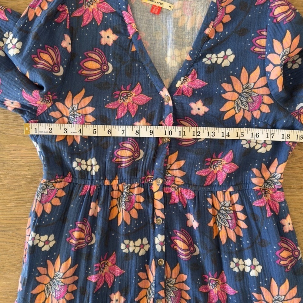 Marine Layer  Willow Long Sleeve V-neck Midi Dress-Cotton-Pockets-Batik Floral-M - Picture 13 of 16